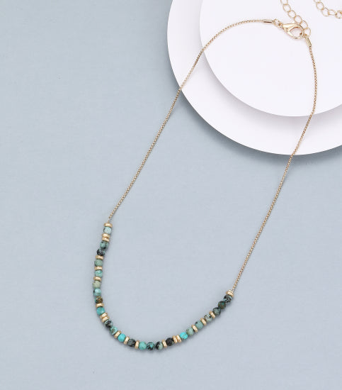 Gracee Jewellery Half Beaded Turquoise Tones Chain Necklace - Gold
