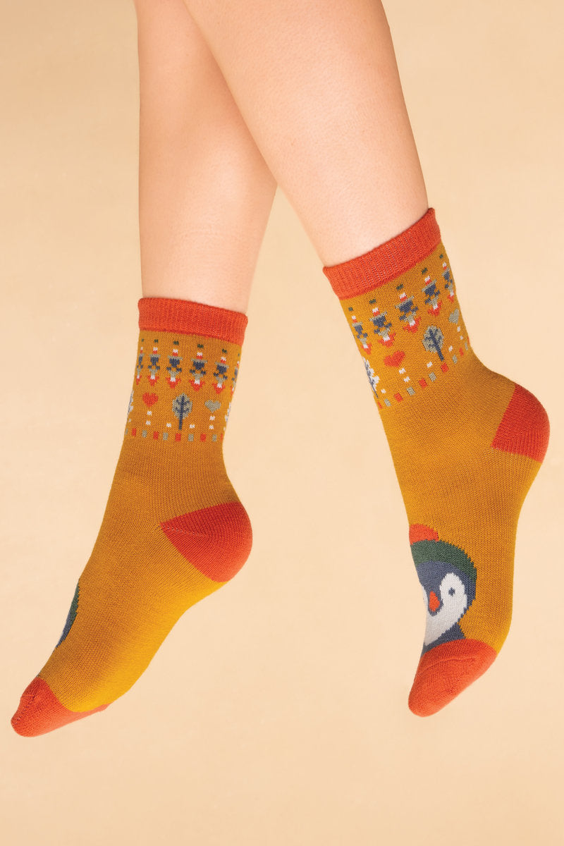 Powder Knitted Ankle Socks - Penguin - Mustard
