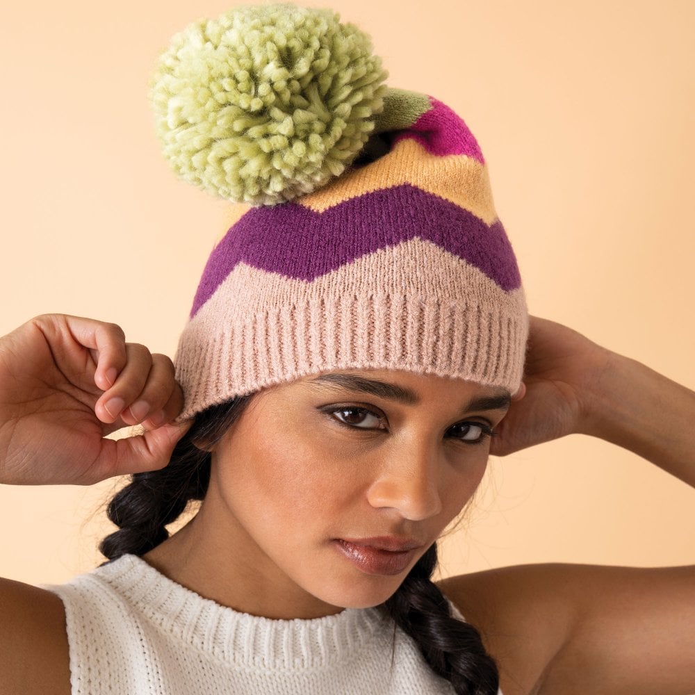Powder Nora Knitted Pompom Bobble Hat - Taupe Mix