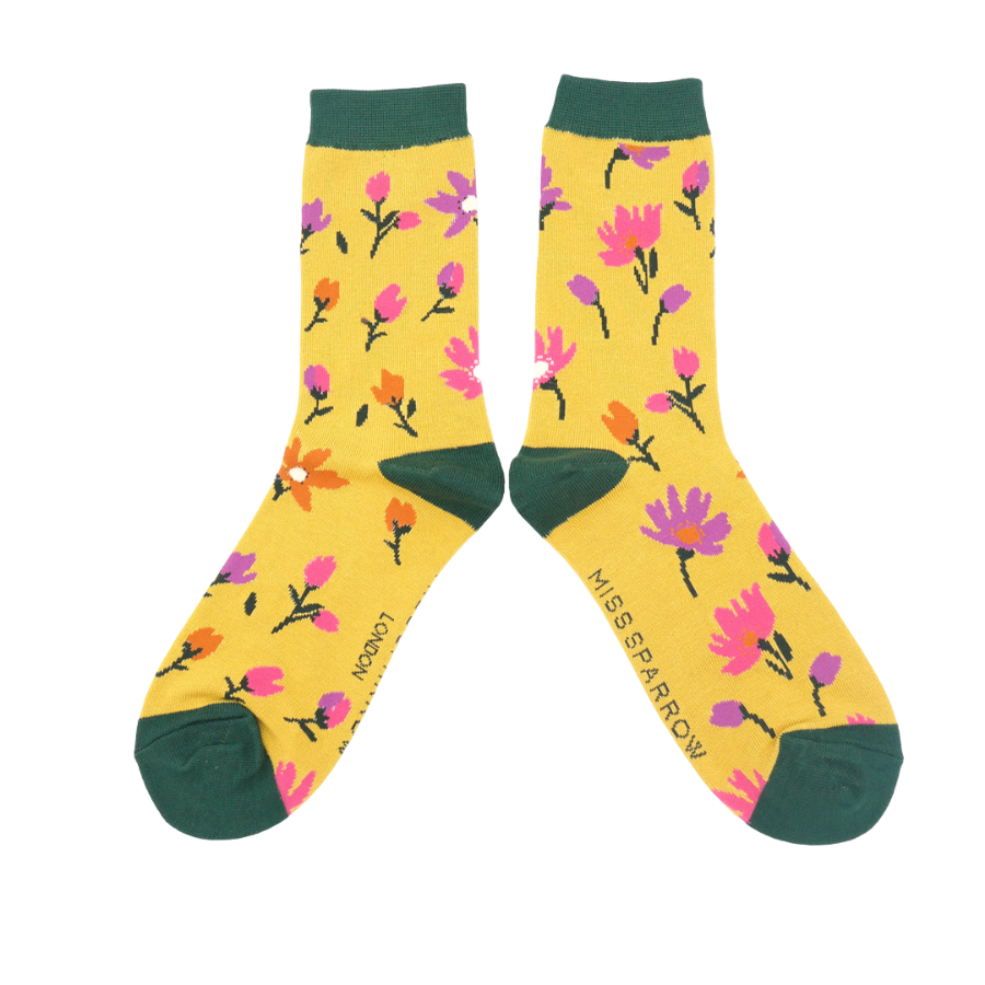 Miss Sparrow Ladies Bamboo Ankle Socks - Ditsy Floral - Lime