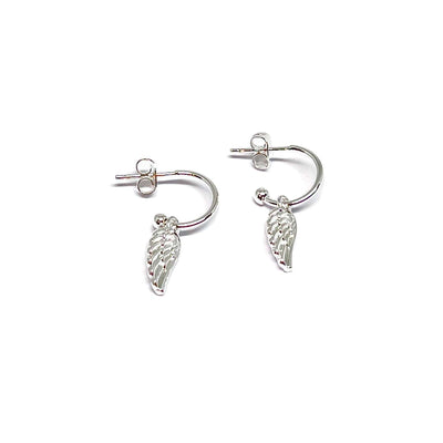 Sophia Angel Wing Sterling Silver Hoop Earrings - Silver- Clementine Jewellery