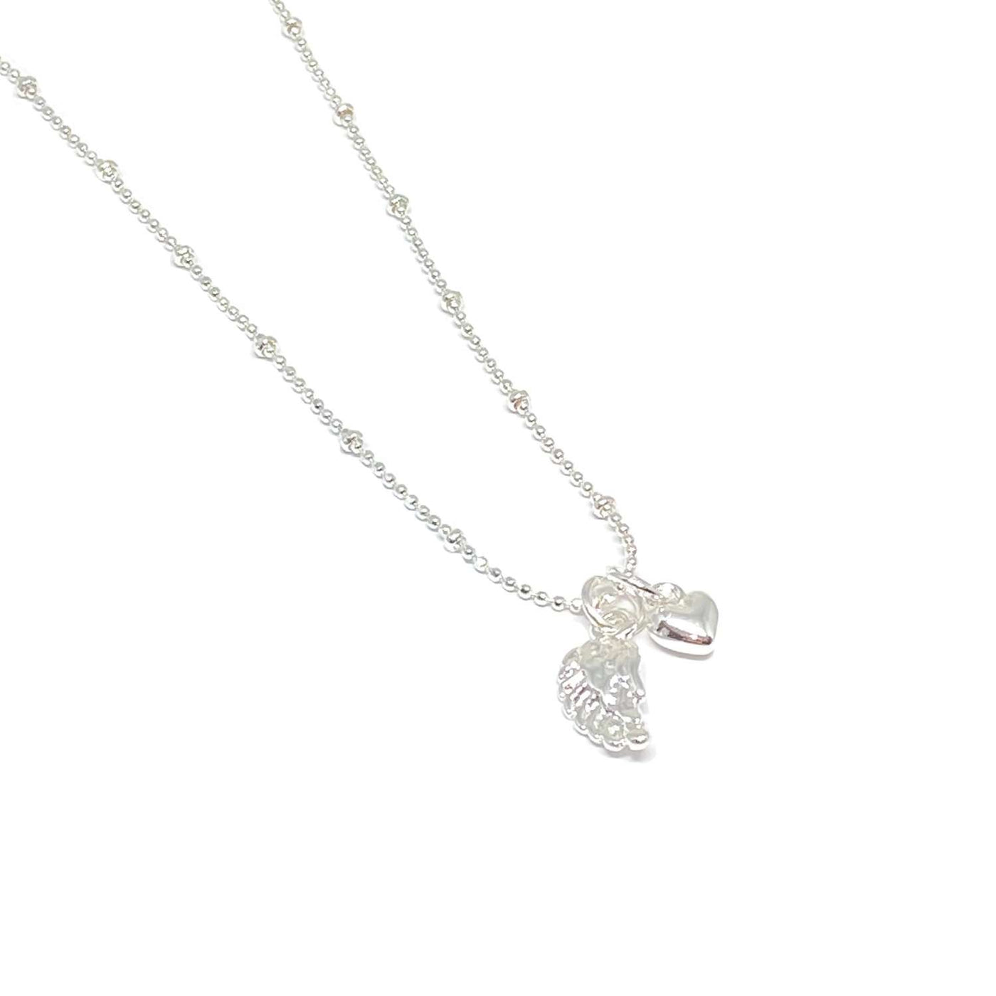 Sophia Angel Wing & Heart Necklace - Silver- Clementine Jewellery