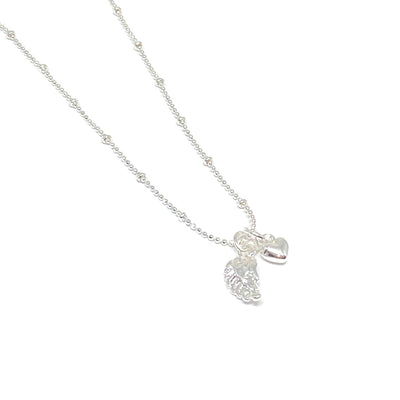 Sophia Angel Wing & Heart Necklace - Silver- Clementine Jewellery