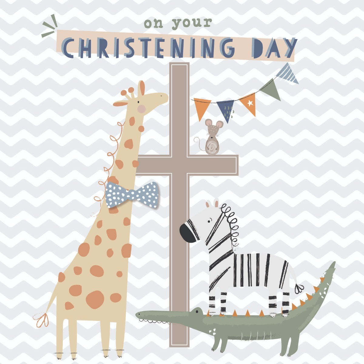 Cute Animal Blue Christening Day Card