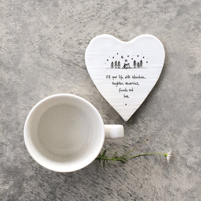 East of India Porcelain Heart Coaster - Fill Your Life With Adventure