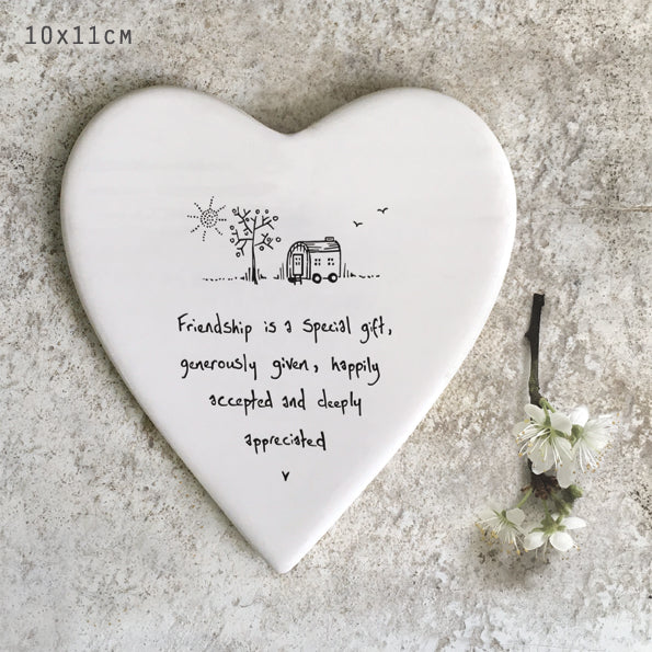 East of India Porcelain Heart Coaster - Friendship Is A Special Gift