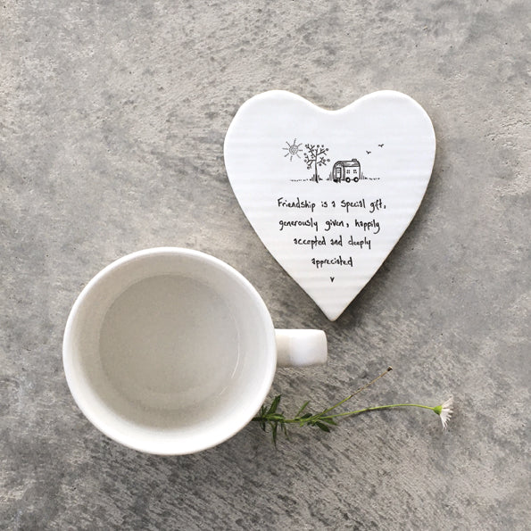 East of India Porcelain Heart Coaster - Friendship Is A Special Gift