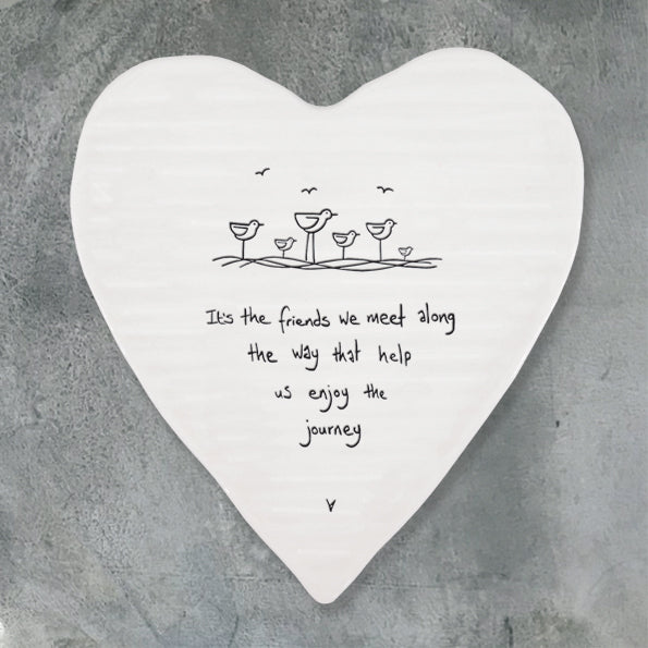East of India Porcelain Heart Coaster - Friends We Meet Enjoy Journey