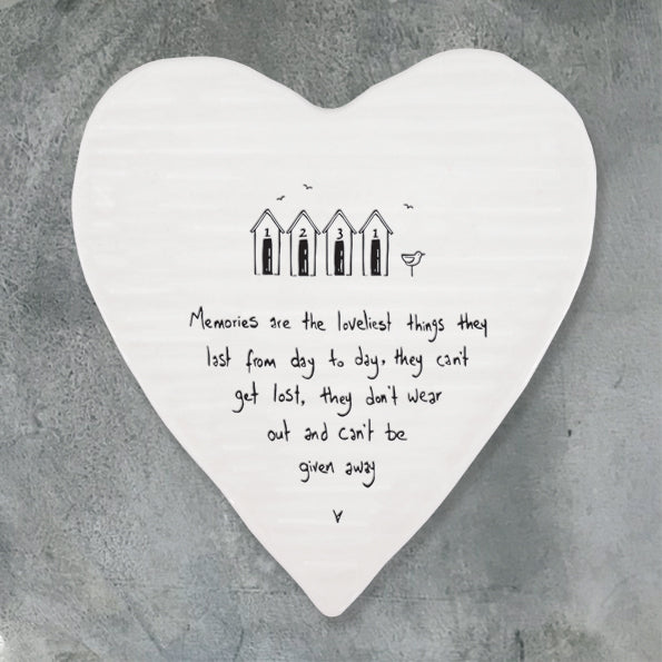 East of India Porcelain Heart Coaster - Memories are Loveliest Things