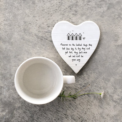 East of India Porcelain Heart Coaster - Memories are Loveliest Things
