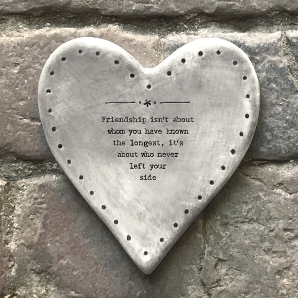 East of India Porcelain Heart Coaster - Friendship Know Longest