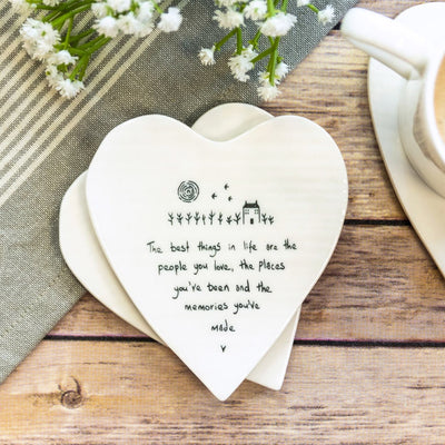 East of India Porcelain Heart Coaster - The Best Things in Life