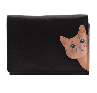 Mala Leather Cleo The Cat Small Tri Fold Leather Purse (3533 50) - Black