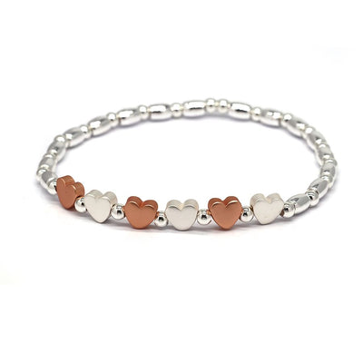 POM Silver Plated Mixed Metal Heart Stretch Bracelet