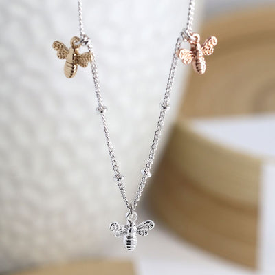 POM Silver Plated Mixed Metals Bee Necklace