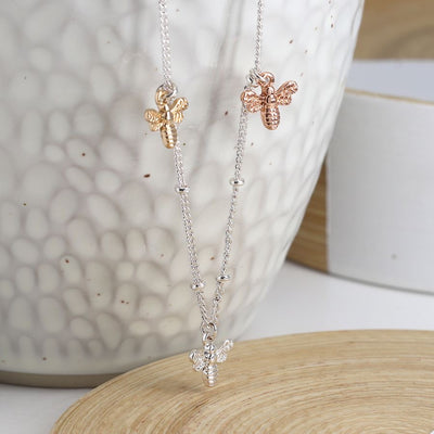 POM Silver Plated Mixed Metals Bee Necklace