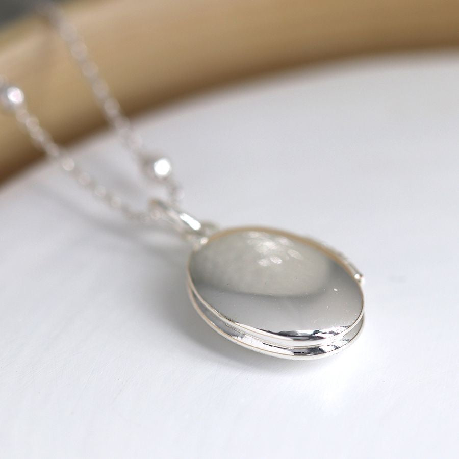 POM Silver Plated Simple Oval Locket Necklace
