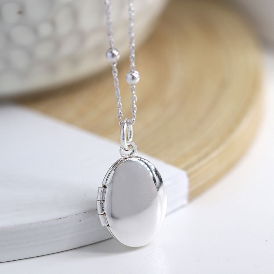 POM Silver Plated Simple Oval Locket Necklace