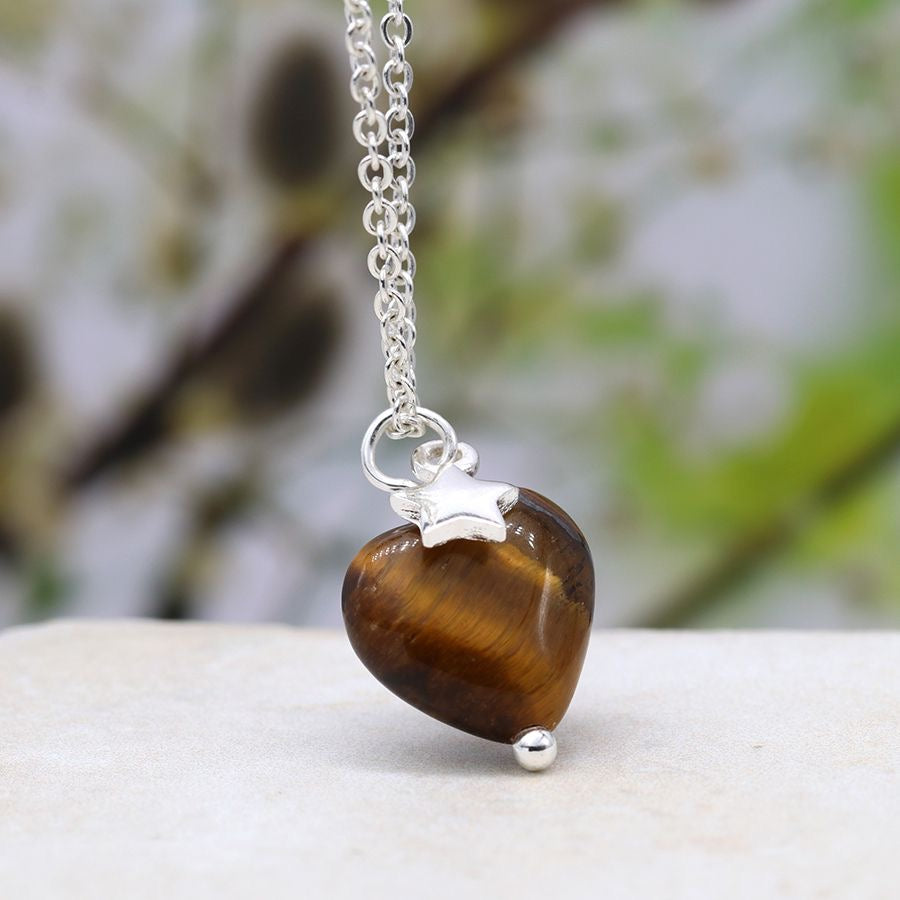 POM Silver Plated Tigers Eye Heart & Silver Star Pendant