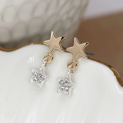 POM Double Star Crystal Set Silver Plated Earrings