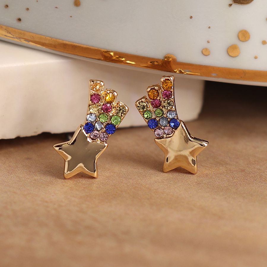 POM Golden Shooting Star Rainbow Stud Earrings