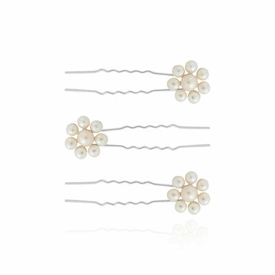 Joma Jewellery Happy Ever After Hair Accessories - Pearl Flower Hair Pins - Set 3