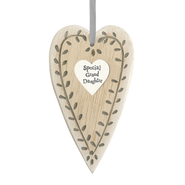 East of India Handpainted Wooden Heart - Special Granddaughter