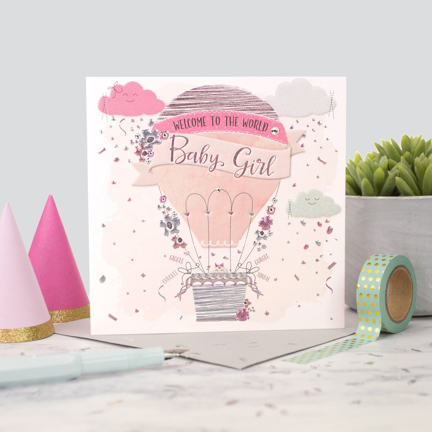 Welcome to the World Baby Girl Balloon Card