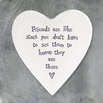 East of India Porcelain Heart Coaster - Friends are Stars