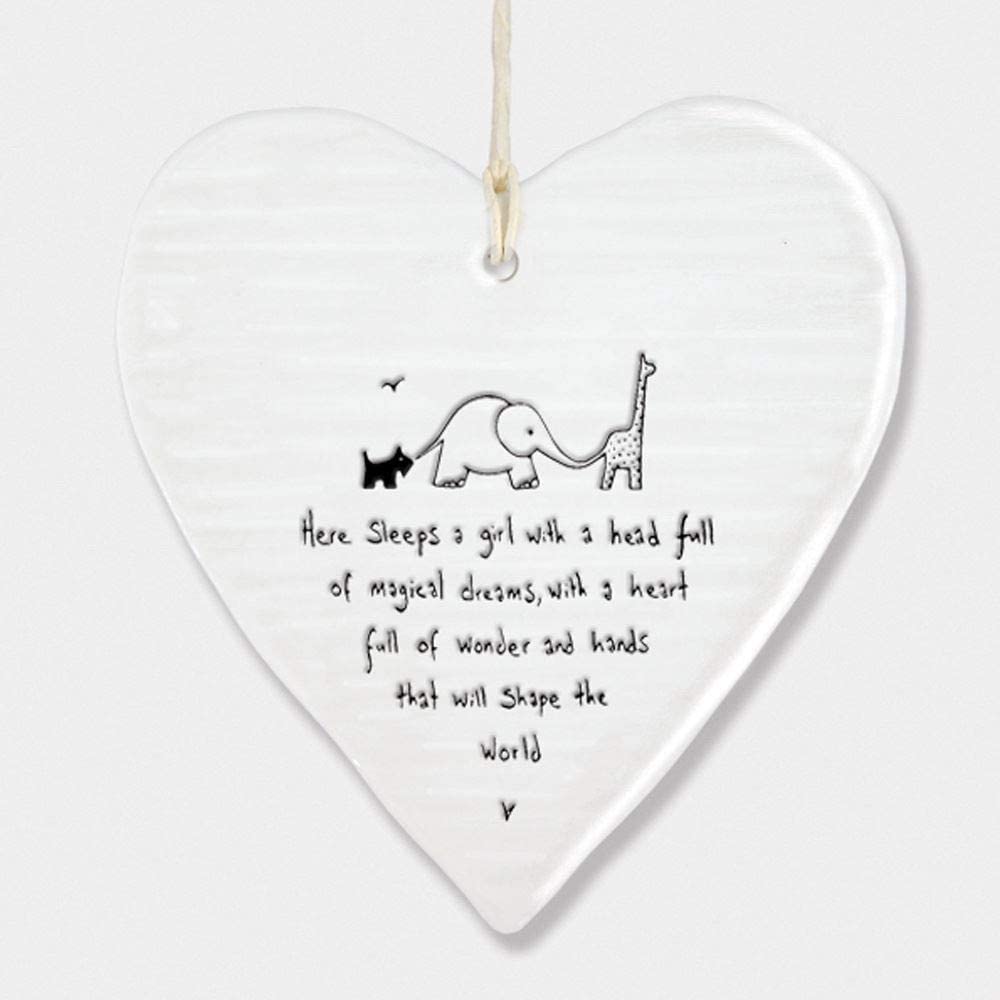 East of India Porcelain Wobbly Hanging Heart - Here Sleeps a Girl