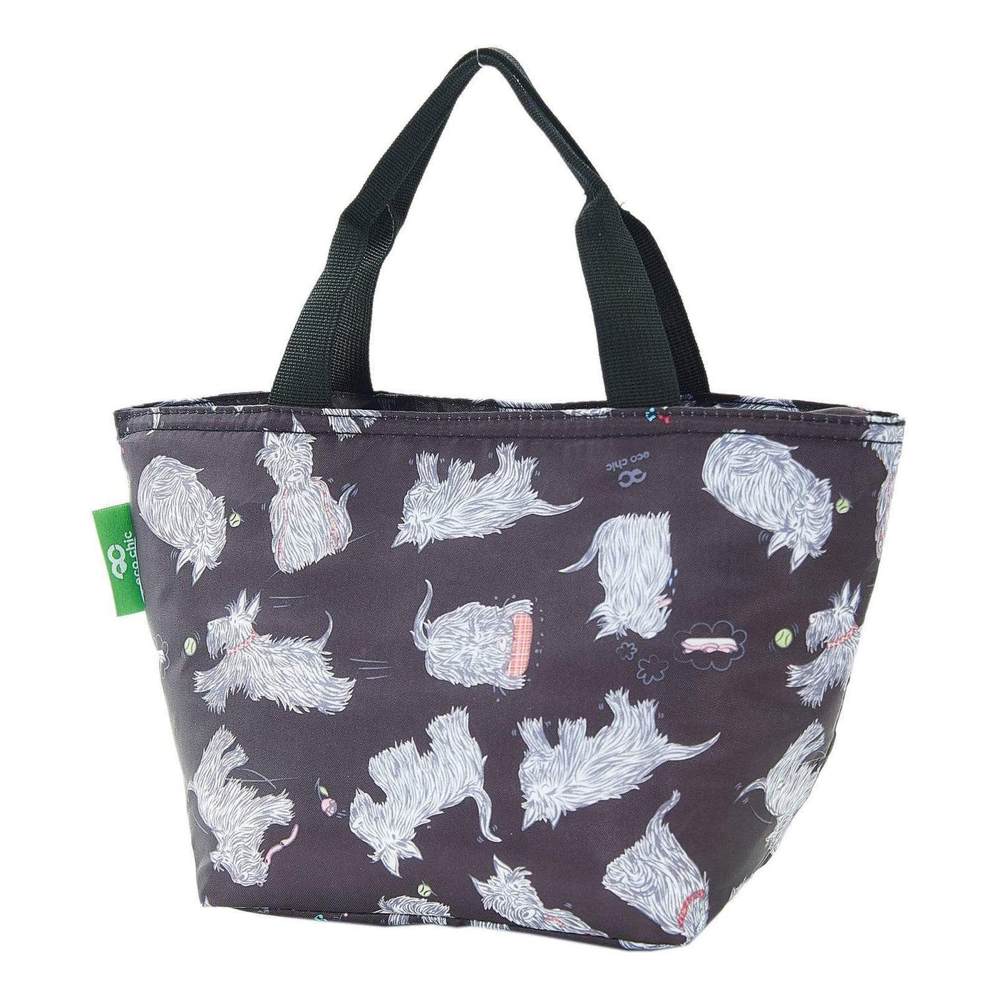 Eco Chic Lightweight Foldable Lunch Bags - Scatty Scottie Dog Black