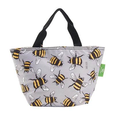 Eco Chic Lightweight Foldable Lunch Bags - Bees Grey