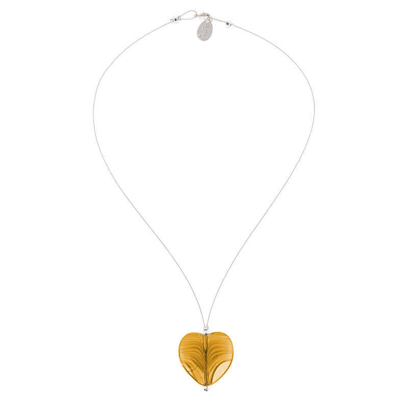 Carrie Elspeth Nugget Mustard Glass Heart Necklace - Mustard