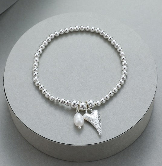 Gracee Jewellery Textured Heart & Freshwater Pearl Charm Bracelet