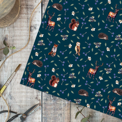 Toasted Crumpet Woodland creatures Noir Gift Wrap Single Sheets