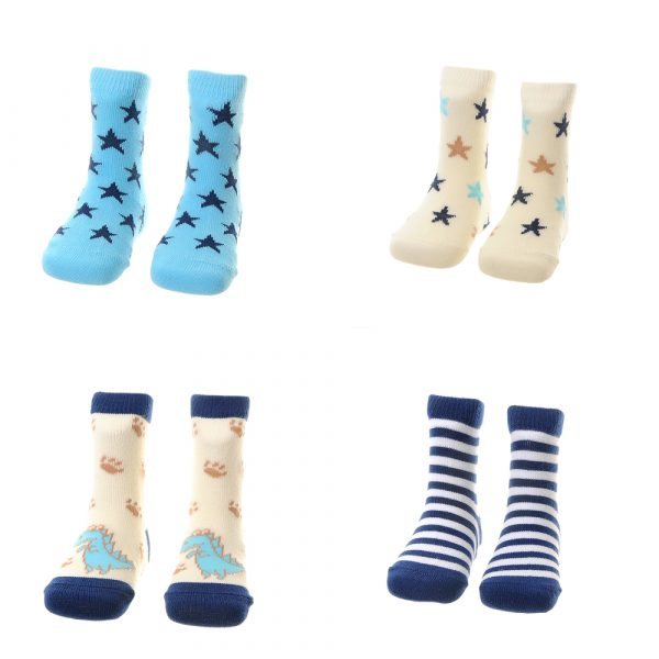 Dino & Stars Boxed Sock Set - 0-6 Months - Set of 4