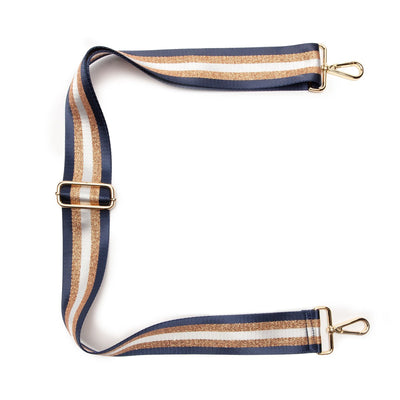 Elie Beaumont Designer NAVY COPPER STRIPES Adjustable Crossbody Bag Strap (GOLD Fittings)