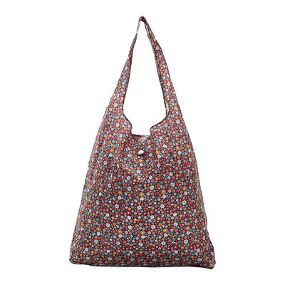 Eco Chic Foldable Recycled Shopping Bag - Ditsy Flowers Black