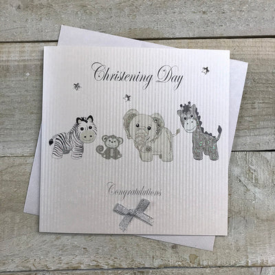 White Cotton Cards Christening Day Animals Card