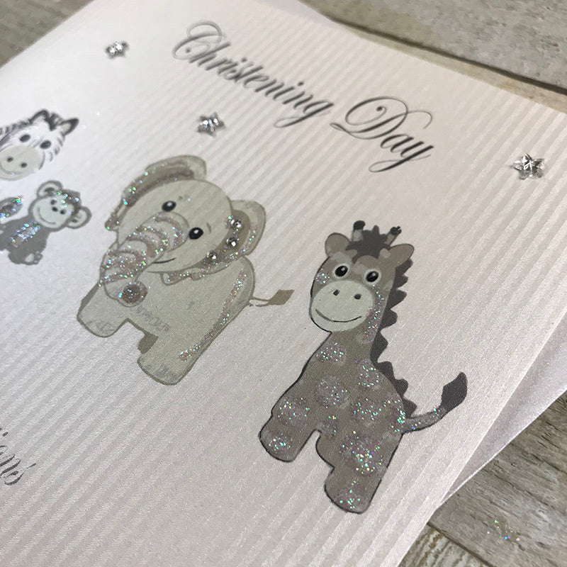 White Cotton Cards Christening Day Animals Card