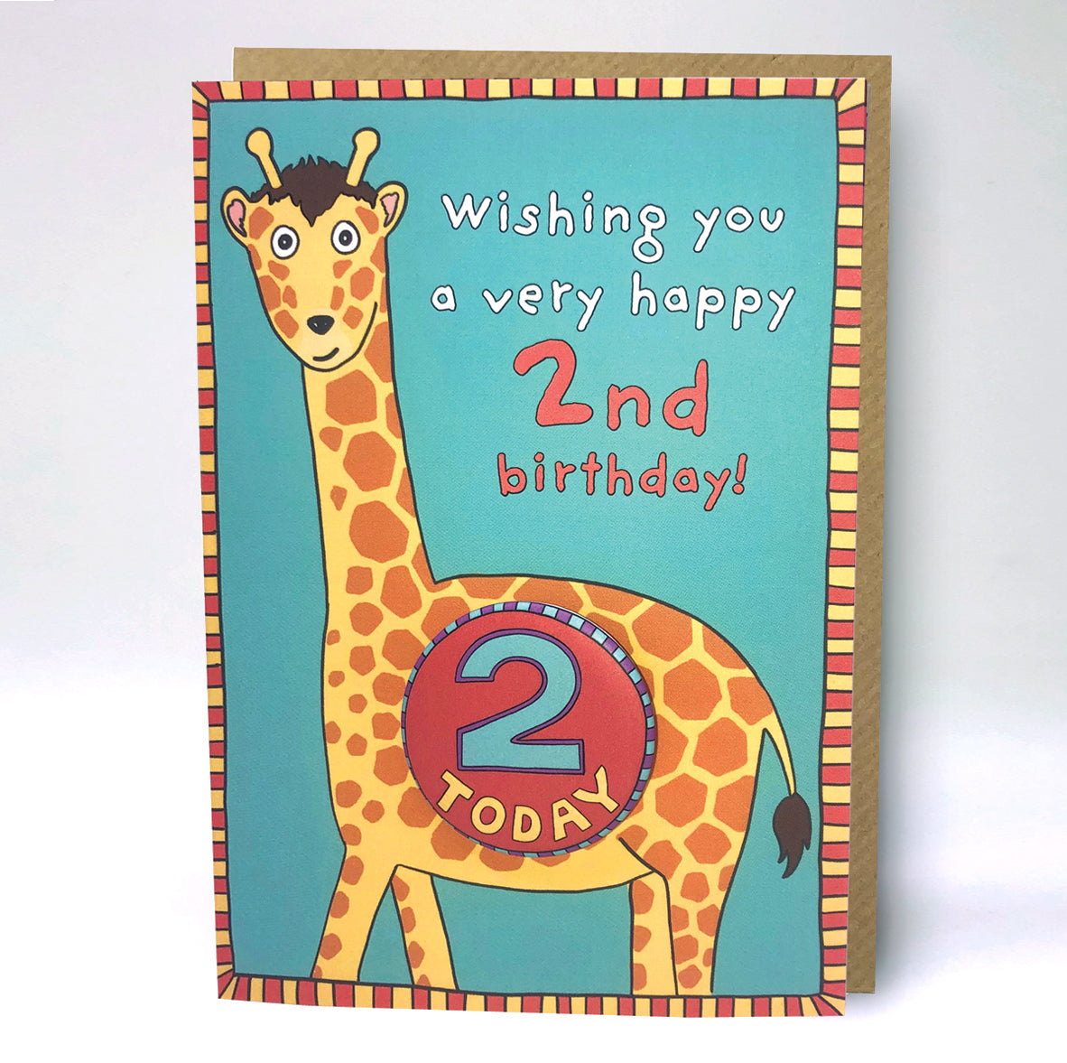 Papersole Happy 2nd Birthday Giraffe Badge Card