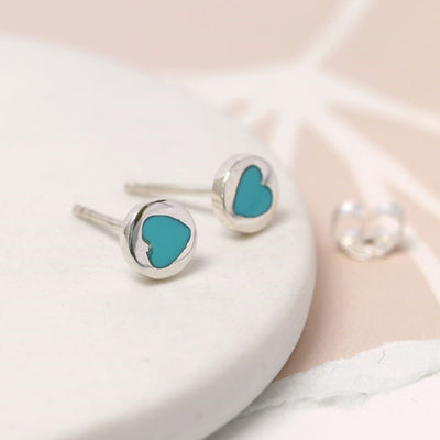 POM Sterling Silver Turquoise Heart Inset Stud Earrings