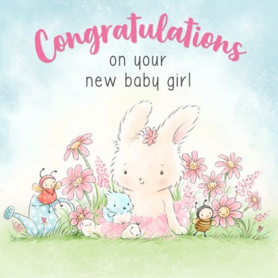 Bunnies by the Bay Bunny New Baby Girl Birth Card