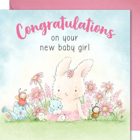 Bunnies by the Bay Bunny New Baby Girl Birth Card