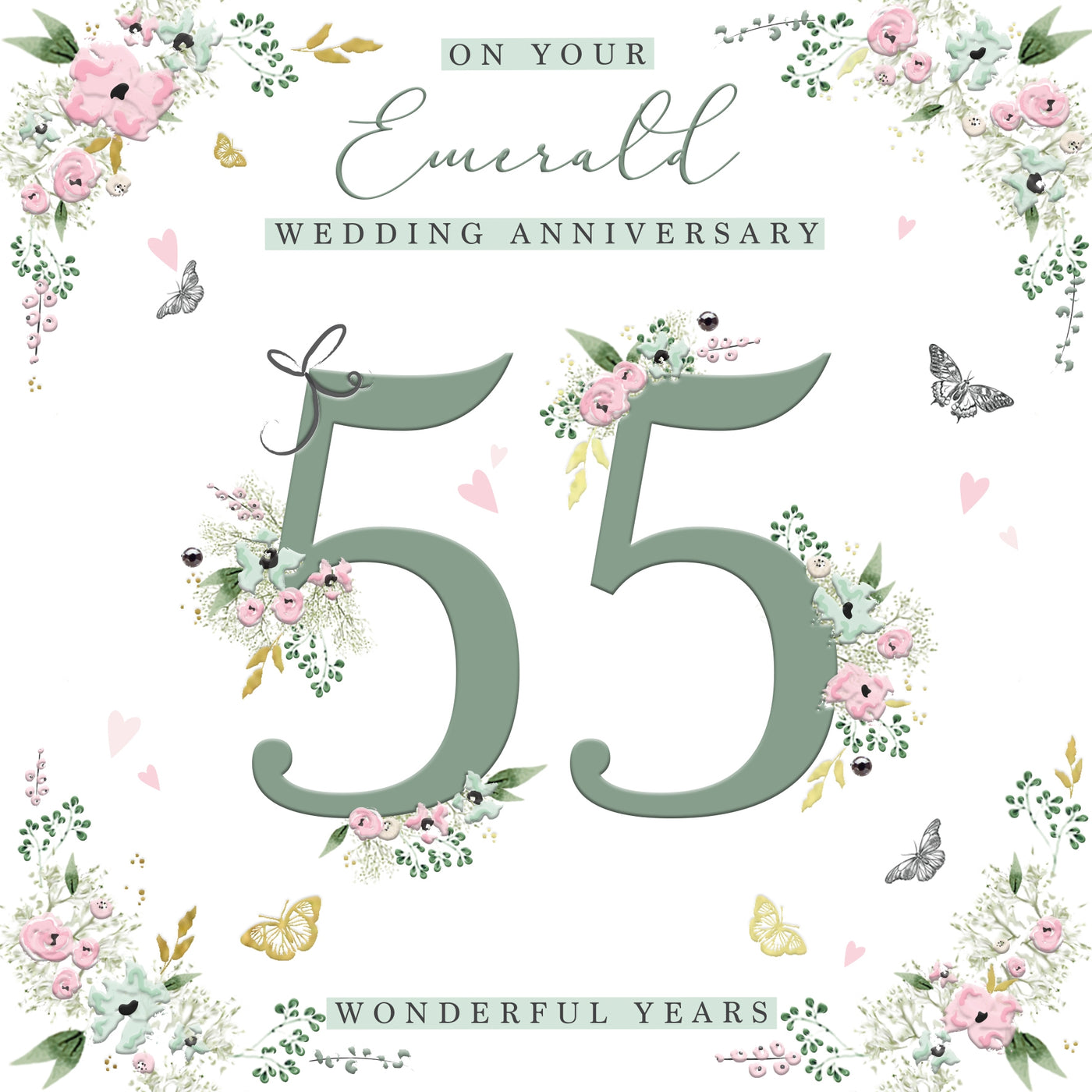 The Handcrafted Card Company Emerald Wedding Anniversary 55 Years Floral Card