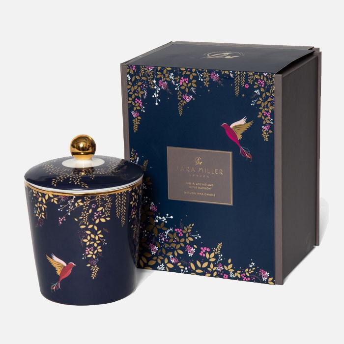 Sara Miller Luxury Ceramic Boxed Candle - Amber, Orchid & Lotus Blossom