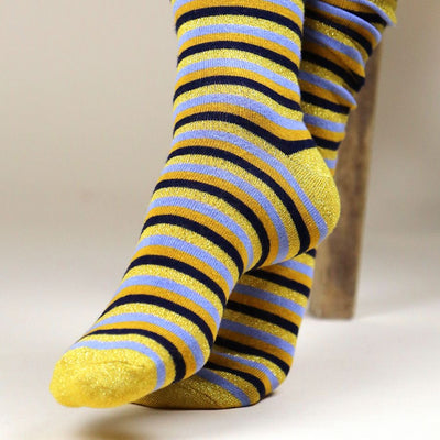 POM Mustard & Fine Black Stripe with Lurex Bamboo Ankle Socks