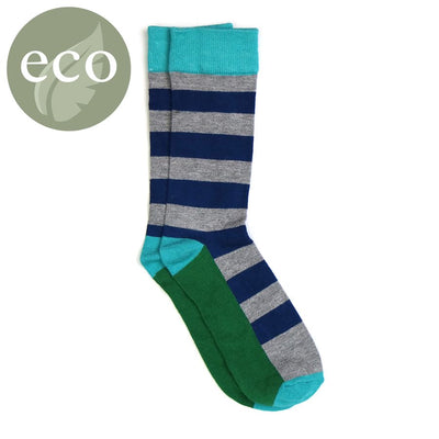 POM MENS Bamboo Striped Ankle Socks - Grey/Navy stripe - Contrast Sole