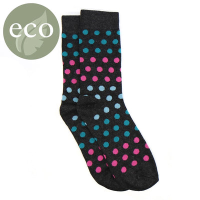 POM MENS Bamboo Spot Ankle Socks - Grey - Pink & Aqua Spot