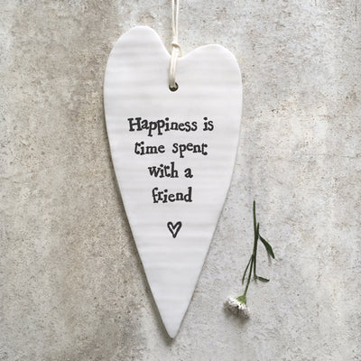 East of India Porcelain Long Hanging Heart -Happiness is Time